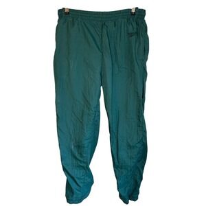 Vintage 90's Reebok Mens Green Nylon Lined Track Pants Athletic Joggers Size S